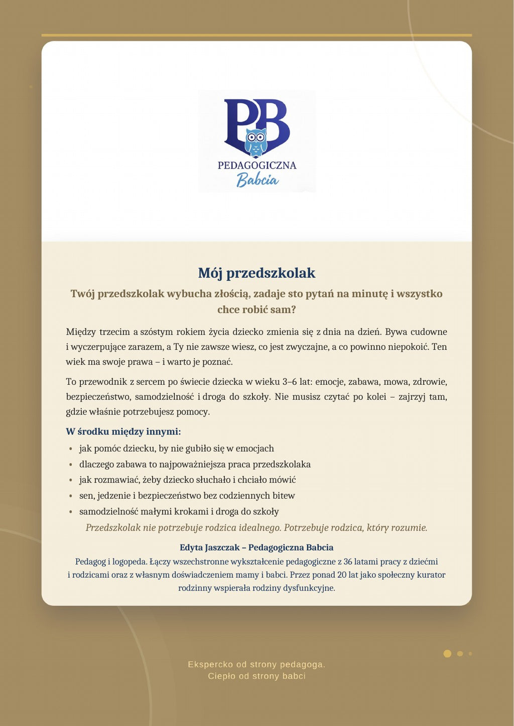 Tylna okładka e-booka „Mój przedszkolak” z opisem poradnika