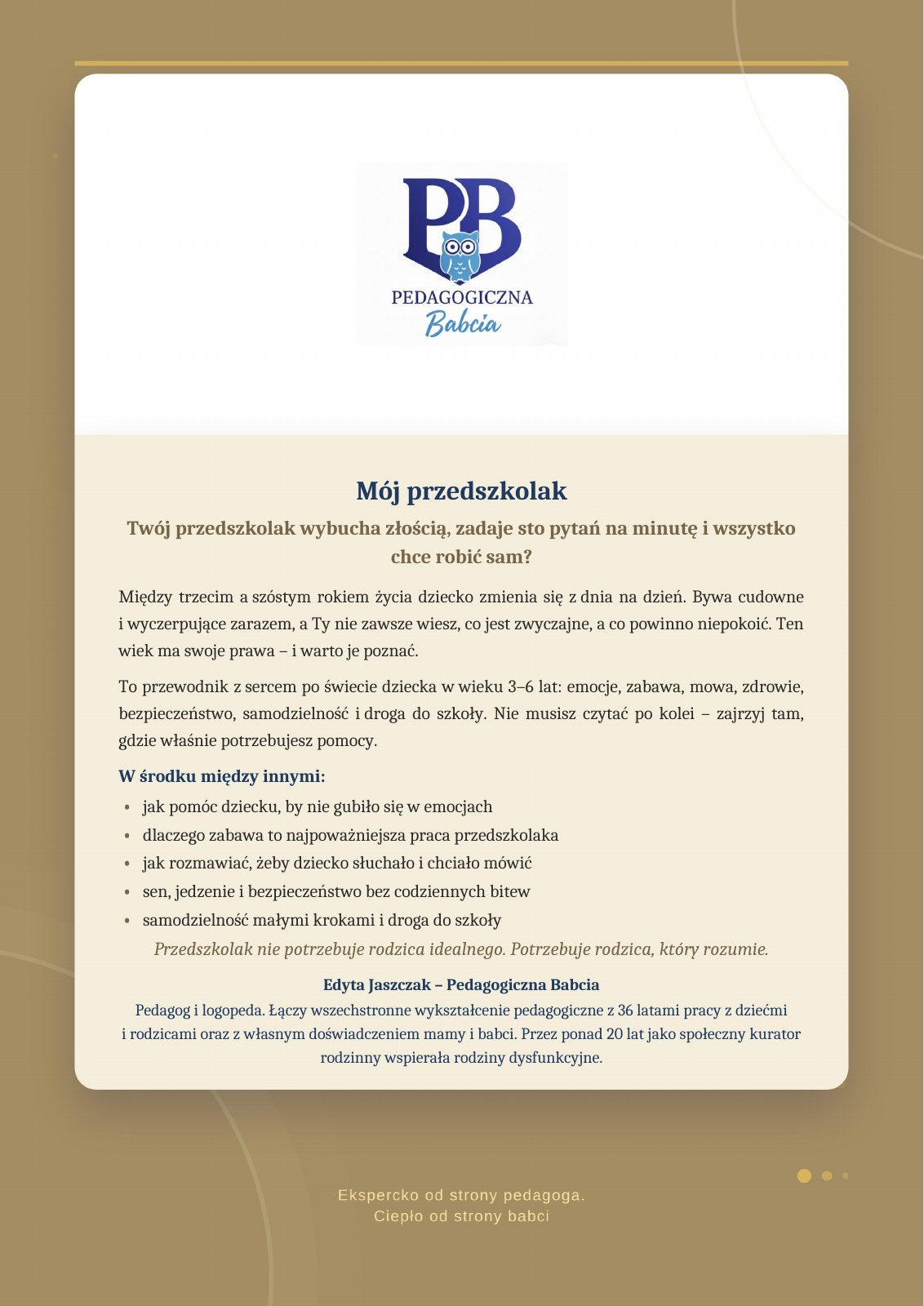 Tylna okładka e-booka „Mój przedszkolak” z opisem poradnika
